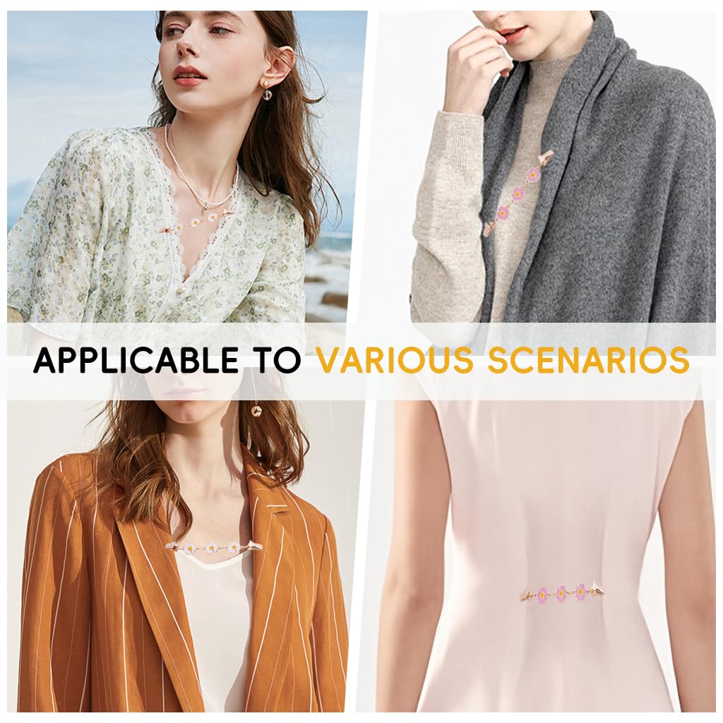 SANNIDHI Shawl Clips for Women featuring Daisy Chain Design 2Pcs in Pink and White | Multi‑Purpose Cardigan and Scarf Accessory