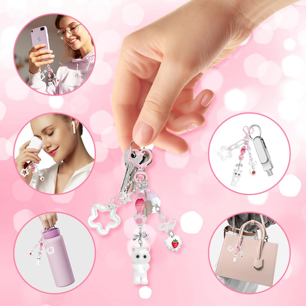 PATPAT Kawaii Kitten Bag Charm for Handbags with Heart-Shape Clasp and Star Pendant Gift for Girls