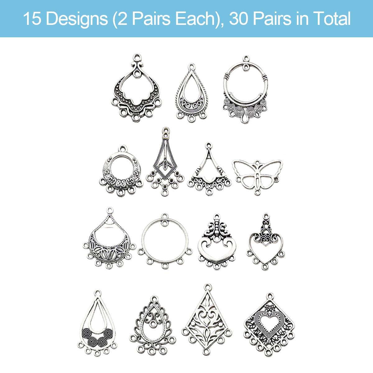 SANNIDHI Charms for Bracelet Making with 120 pcs Zinc Alloy Pendants | Antique Silver DIY Jewelry Kit