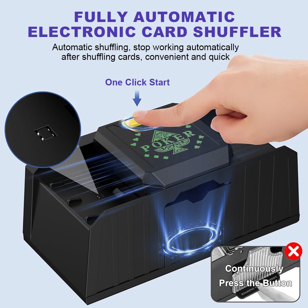 Supvox Automatic Card Shuffler for Poker and Casino Games featuring Dual Power Modes | One Button Control
