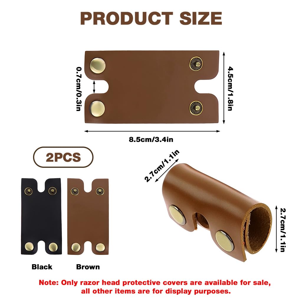 MAYCREATE Razor Blade Covers Set of 2 for Travel with Metal Snap Closure | PU Protective Sheaths