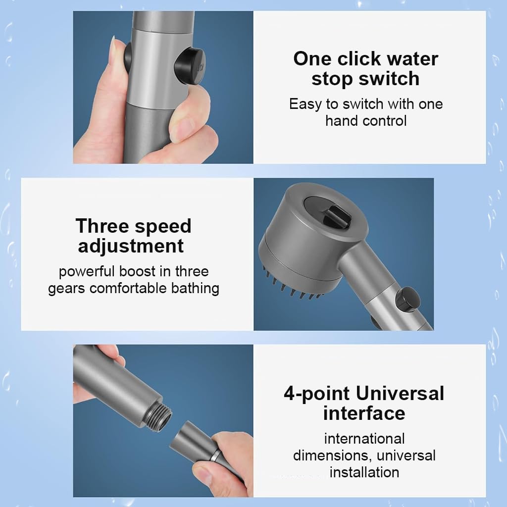 HASTHIP Shower Head for Bathroom with 1.5m Hose featuring 3 Spray Modes and Filtration Core