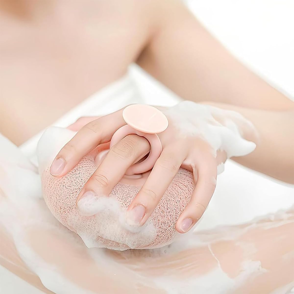 MAYCREATE Suction Cup Bath Ball for Shower with Ring Grip 11 x 9cm | 2 Pack Exfoliating Sponges