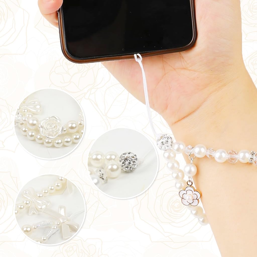 ZORBES Phone Charm Lanyard Set for Girls with Pearl Beads and Floral Bow Accents | 3Pcs