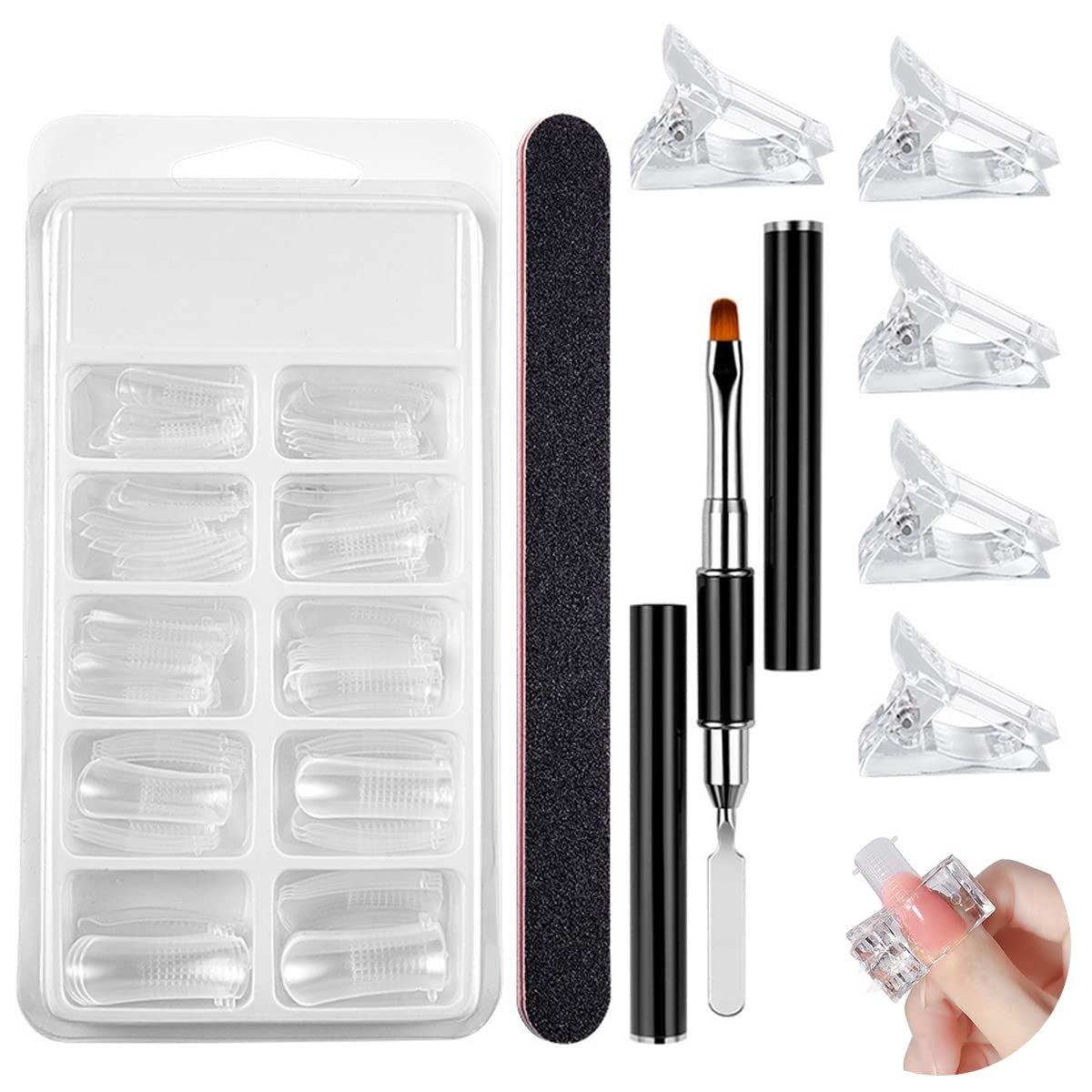 ZIBUYU Nail Forms Kit for DIY Nail Extension with 100 Pcs Dual Mold Tips and Gel Brush Pen