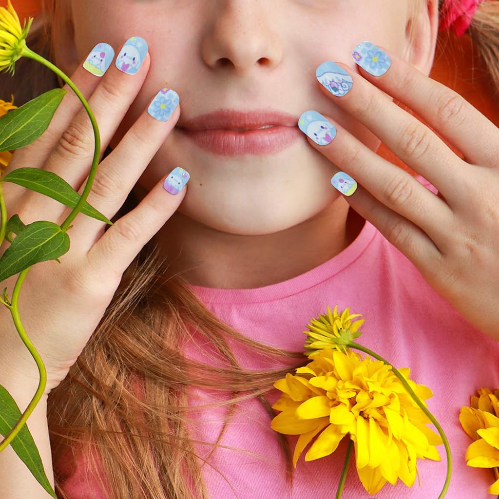 MAYCREATE Kids Press On Gel Nails 24pcs for Parties and DIY Fun with ABS Material | Cute Kitten Design Gift Set