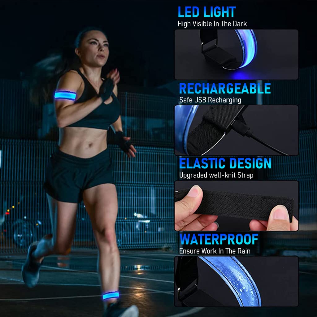 Optifit® 2PCS LED Glowing Arm Band for Cycling, Walking, Jogging, Outdoor Activities Night Warning, Adjustable Glowing Arm Ankle Bands, Perfect for Runners, Walkers, Cyclists and Bike Pant Leg