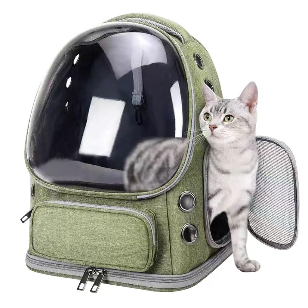 ZIBUYU Ventilated Cat Carrier Backpack for Outdoor Travel with Clear Dome Window and Mesh Panels