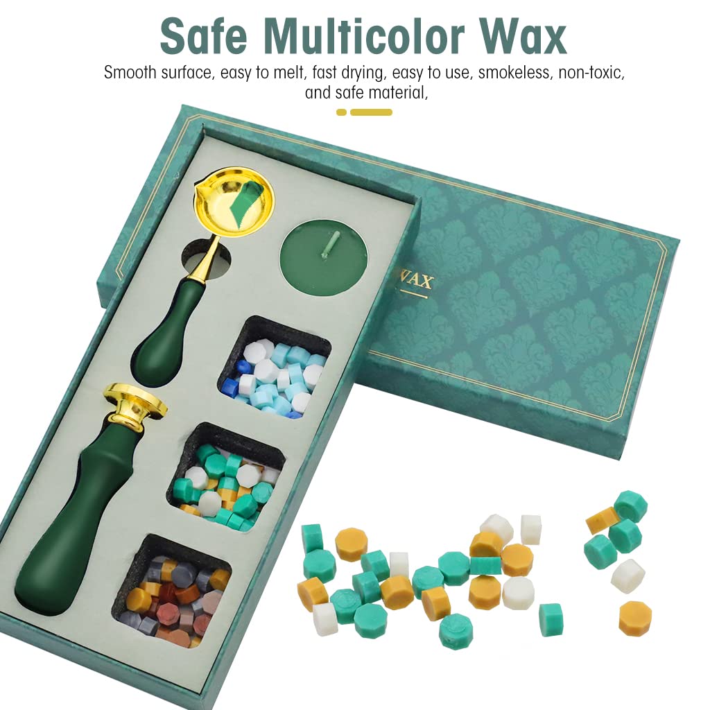 HASTHIP Wax Seal Stamp Gift Box Set for Cards and Envelopes with 2.5cm Brass Head | Green