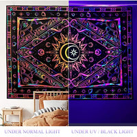 HASTHIP® Blacklight Tapestry UV Reactive Tapestry Glow in The Dark, Sun and Moon Tapestry, Aesthetic Tapestry Wall Hanging Tapestry Fluorescence Tapestry Night Glow Tapestries (51.2 in x 59.1 in)