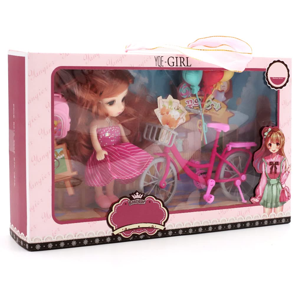 PATPAT Doll Set for Girls with 6 in Doll and Bicycle Prop featuring Flexible Joints | Pink Gift Box