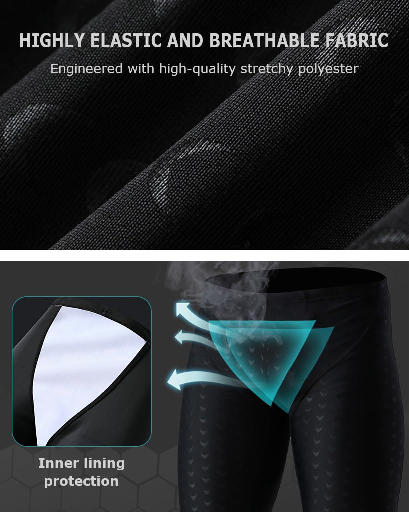 Proberos Men's Swimming Trunks for Training with Compression Fit and Quick Dry Fabric | Black L