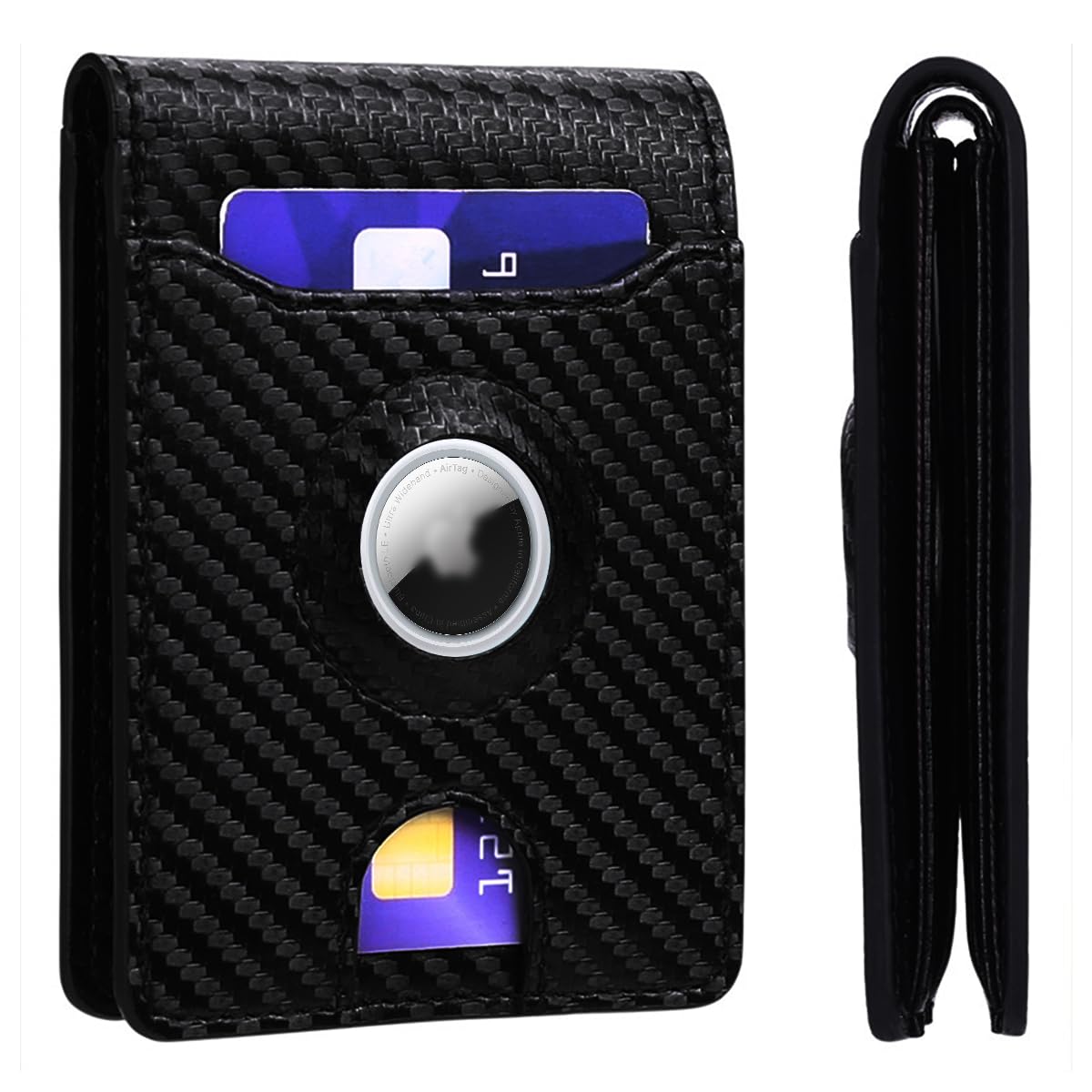 GUSTAVE PU Leather Wallet for Men Card Bag Money Clip Wallet Anti-lost Wallet with AirTag Slot Fashion Carbon Fiber Pattern Smart Wallet RFID Blocking Bifold Wallet Card Bag Gift for Men