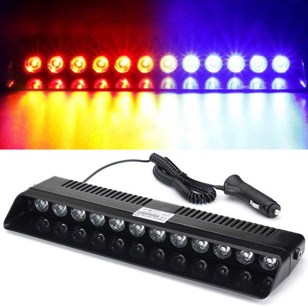 Police Light for Car with 14 Flash Modes and 4 Suction Cups, Red Blue 12V Interior Strobe | Universal for Truck SUV