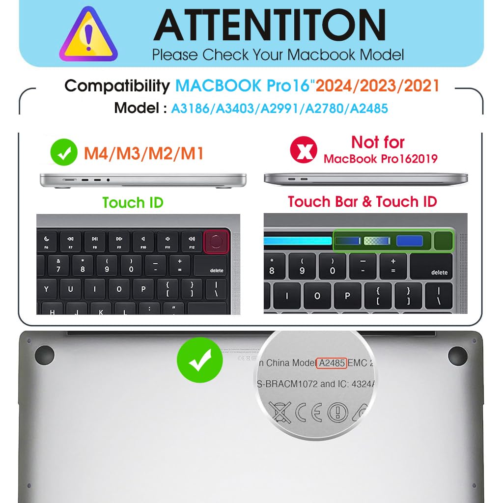 HASTHIP Laptop Case Cover for MacBookPro16 2021/2023 Sleek Rugged Protective Laptop Case with Riser Feet Snap-On Case Cover with Ventilation Back, Compatible with M1 Pro A2485/M2 A2780/M3 A2991