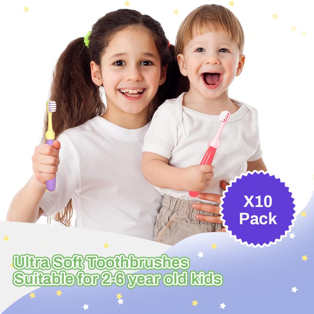 HANNEA Kids Toothbrush Combo for Gentle Dental Care with 10pcs Ultra Soft Bristles | Colorful Rubberized ABC Handle