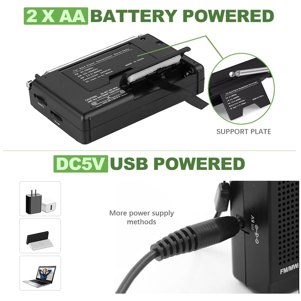 ZORBES Portable Radio for Camping and Travel with LCD Display and 5 Section Antenna | FM MW SW Battery Operated 2xAA