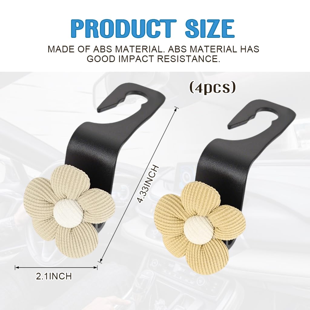 STHIRA Car Seat Hook 4 Pcs for Backseat Organization with Snap-On Design & ABS Material | Stylish Flower Charm Accessory