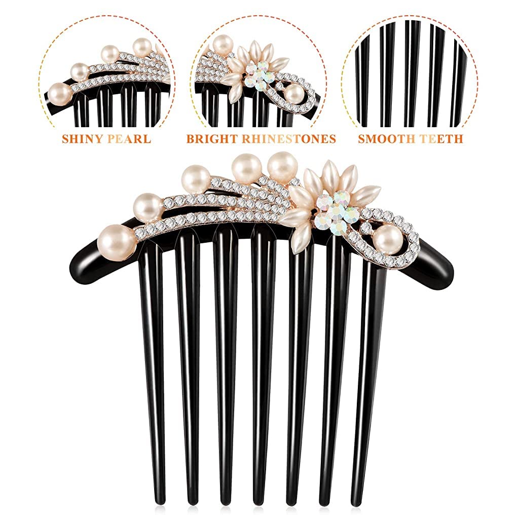 PALAY  Retro French Barrette Rhinestone Hair Clips for Women, Side Comb Non-slip Comb Hairpins Pearls Gift for Party Birthday Daily(Pearl-2)