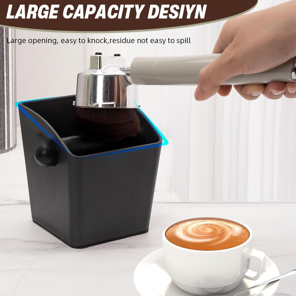 Supvox Coffee Grounds Knock Box for Espresso Machines with Cross Bar and ABS Plastic | Reusable Container for Home or Café