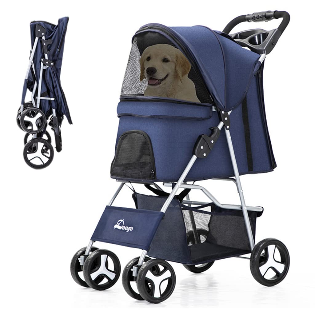 Qpets Pets Stroller for Dogs and Cats with Sunshade and Brake Wheel | Foldable 5kg Frame for Small Pets Under 15kg