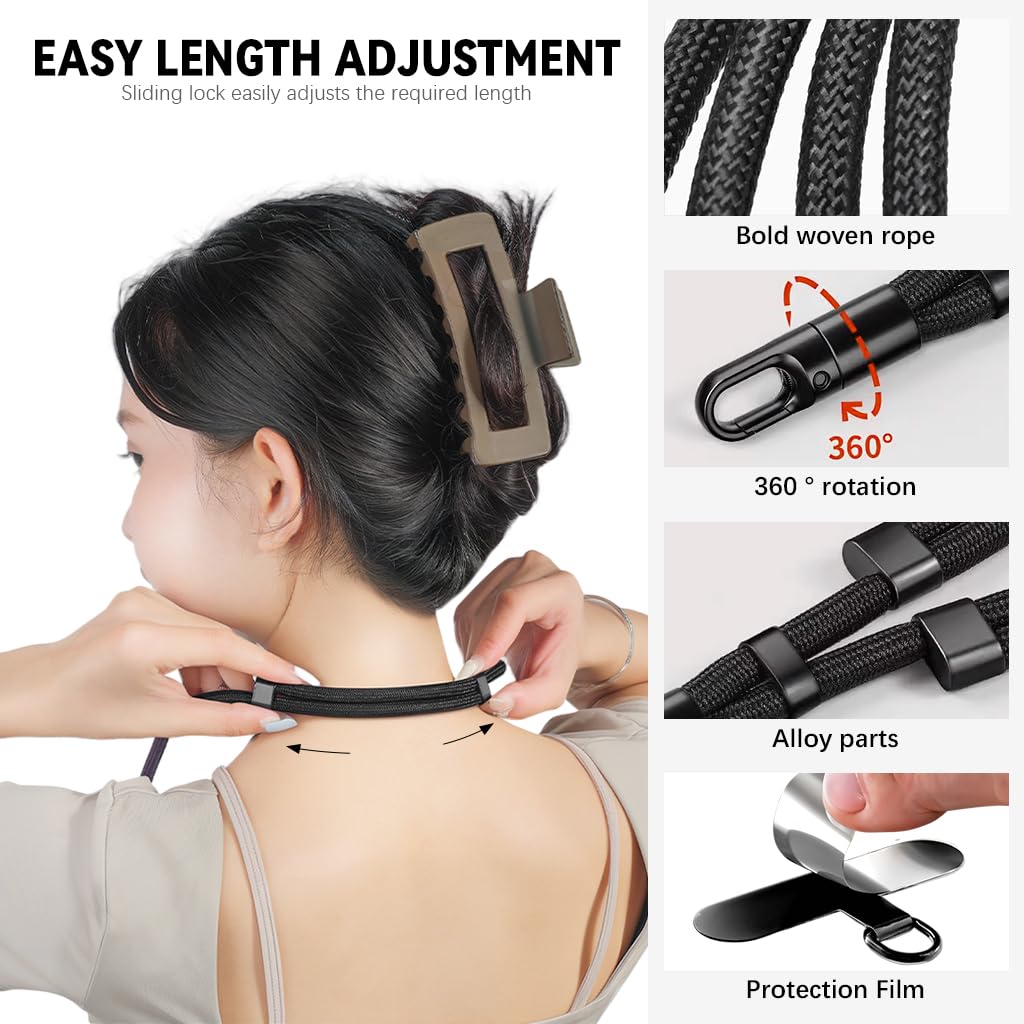 ZORBES Phone Neck Lanyard with 360° Swivel Strap and Adjustable Cord Lock | Black Nylon