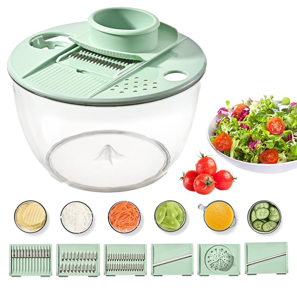 HASTHIP® 4L Salad Dryer Bowl Multifunctional Salad Processer Bowl with 6 In 1 Food Processer Blades Large Capacity Salad Dryer Bowl