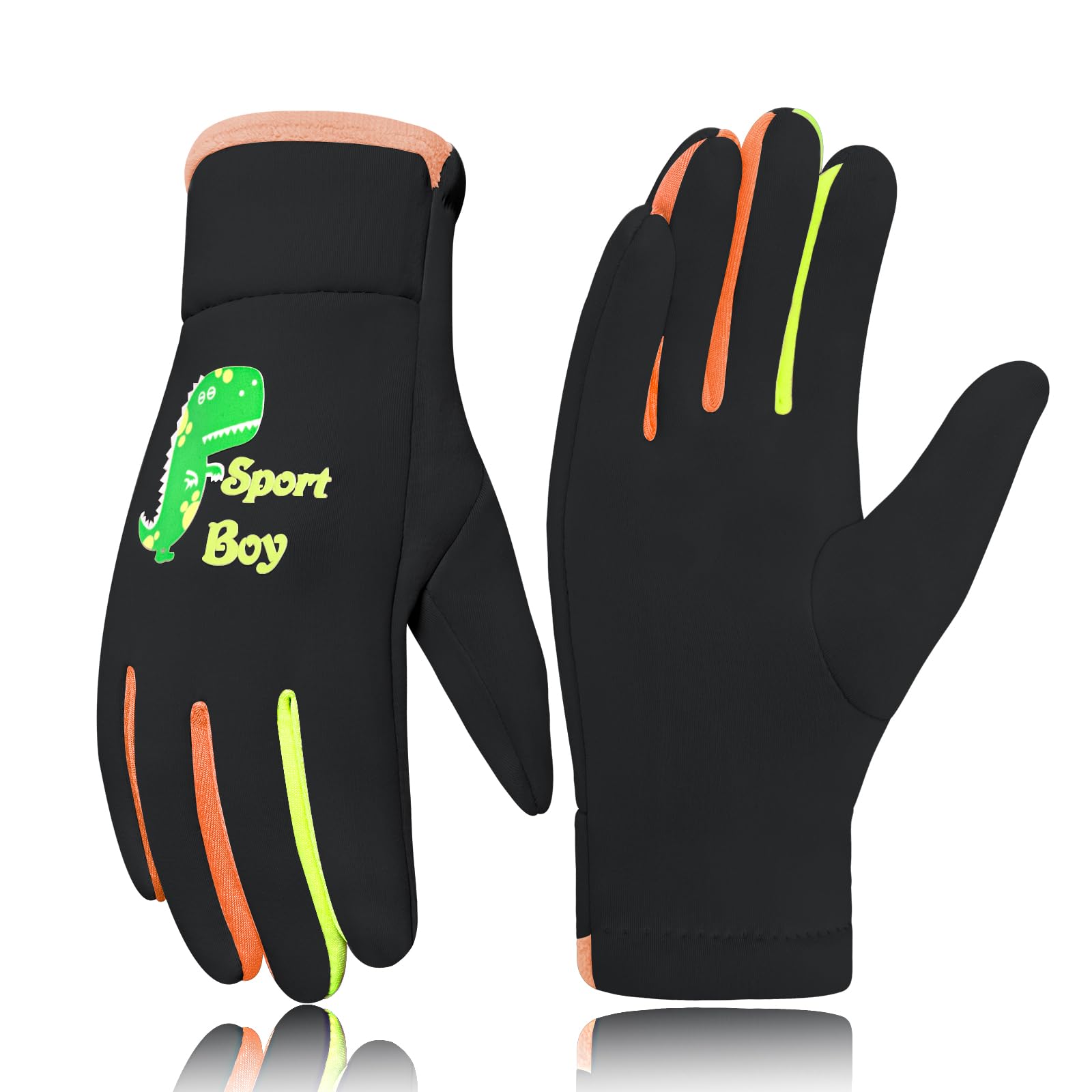 Proberos® Winter Gloves for Kids, Waterproof & Lightweight Toddler Gloves for Boys & Girls Cycling Hiking Running Soccer Football School, Thermal Fleece, Black-L