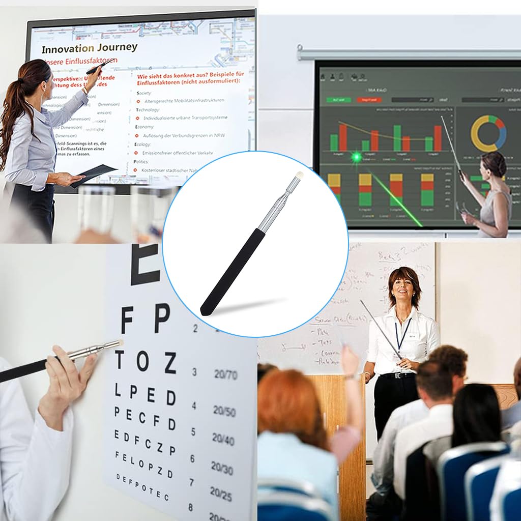 Climberty Telescopic Teachers Pointer for Presentations with Stylus Tip and ABS Handle | 1M Stainless Steel Extendable Tool in Black