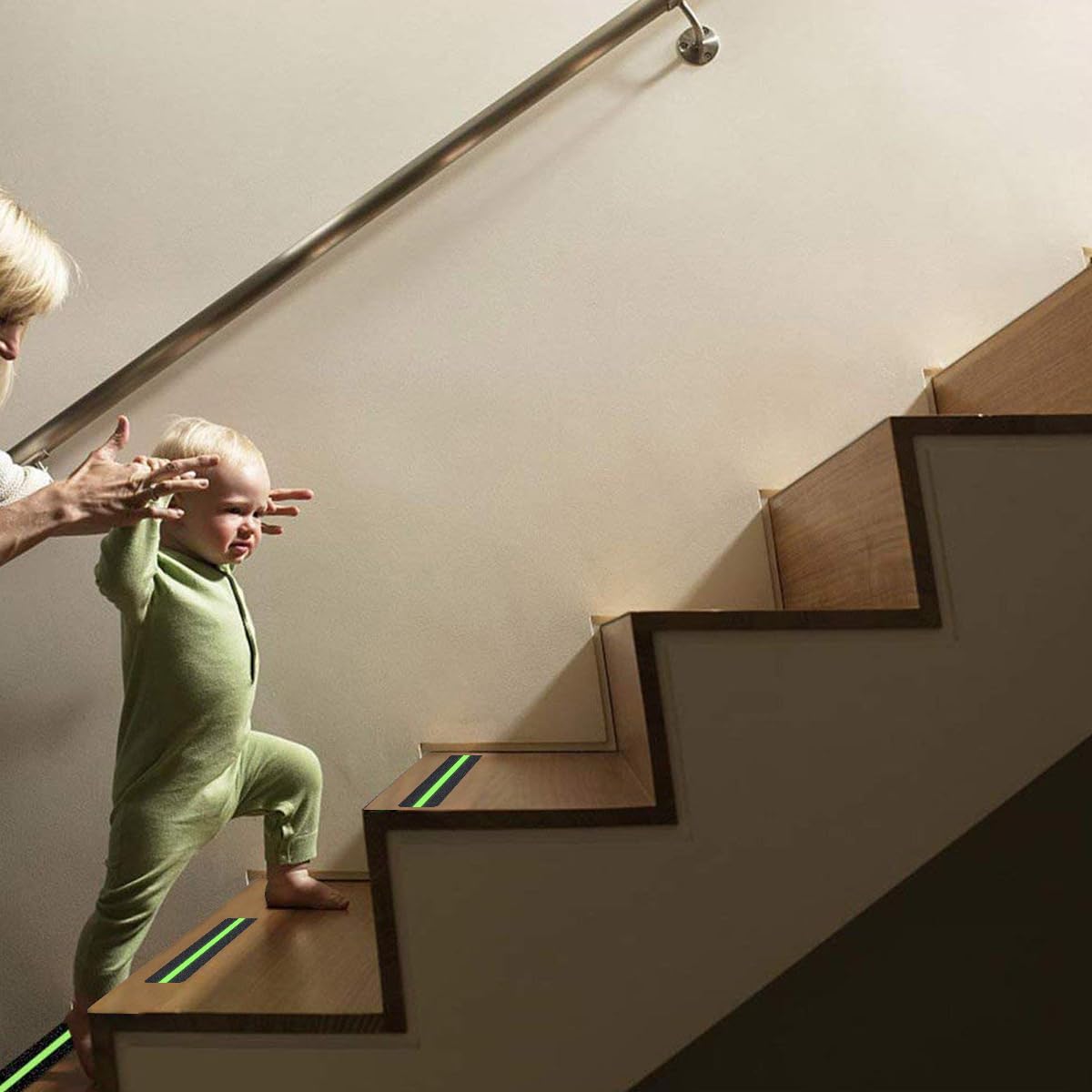 HASTHIP Glow in The Dark Anti Slip Traction Tape for Stairs featuring 10 Pre Cut 2 x 12 in PEVA Strips | Eco Friendly and Residue Free Removal