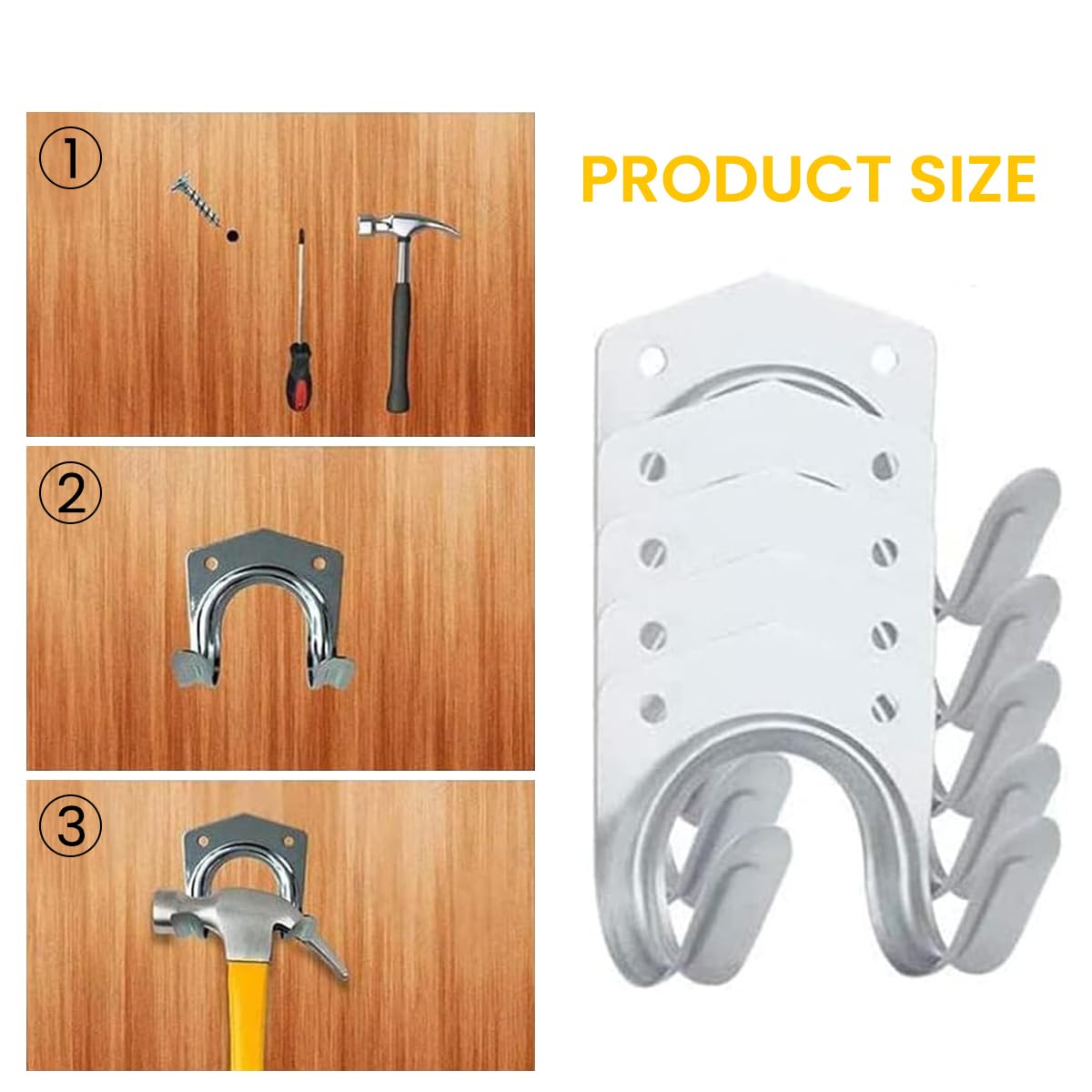 Serplex Wall Hooks for Garage and Kitchen with Dual Hook Design and 10Pcs Metal Set | Includes Screws and Anchors