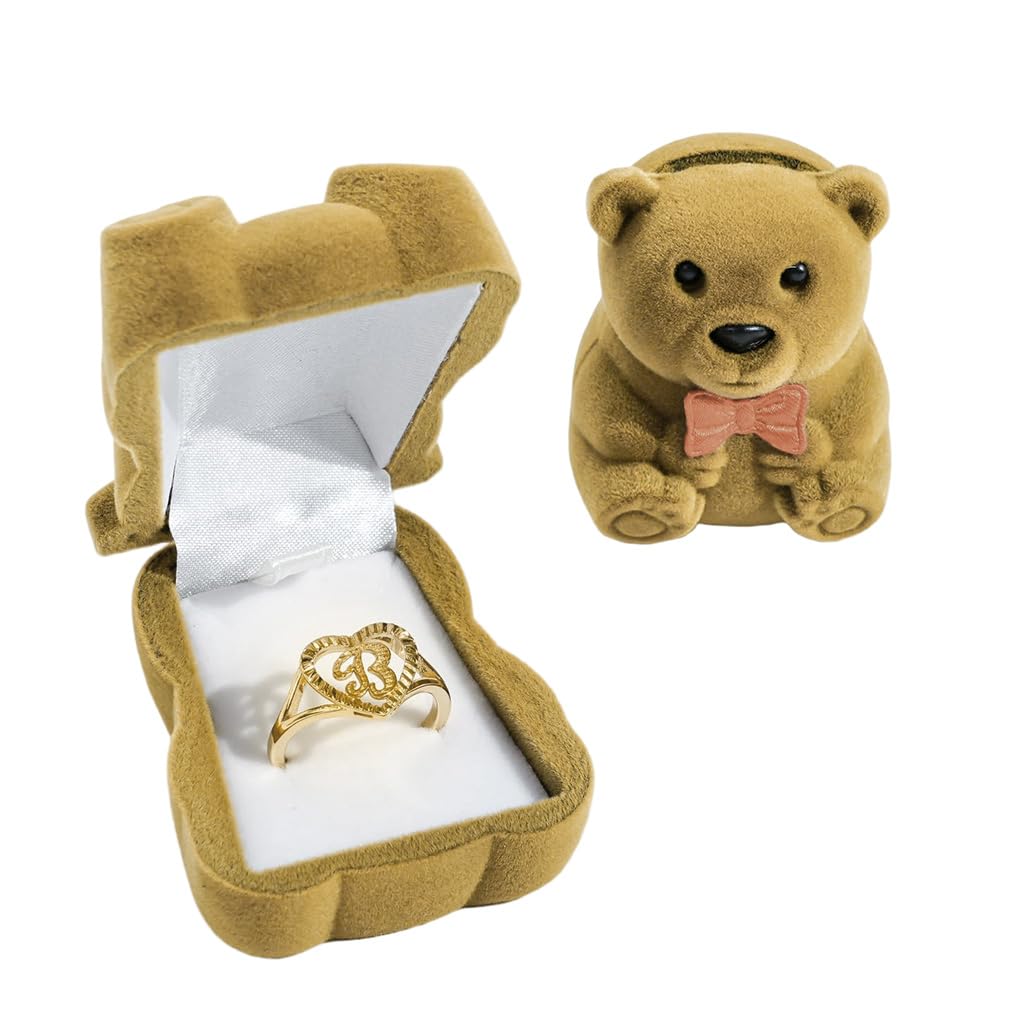 MAYCREATE Ring Box for Gifting with 56x46x38mm Compact Design and Soft Plush Brown Bear | Jewelry Storage
