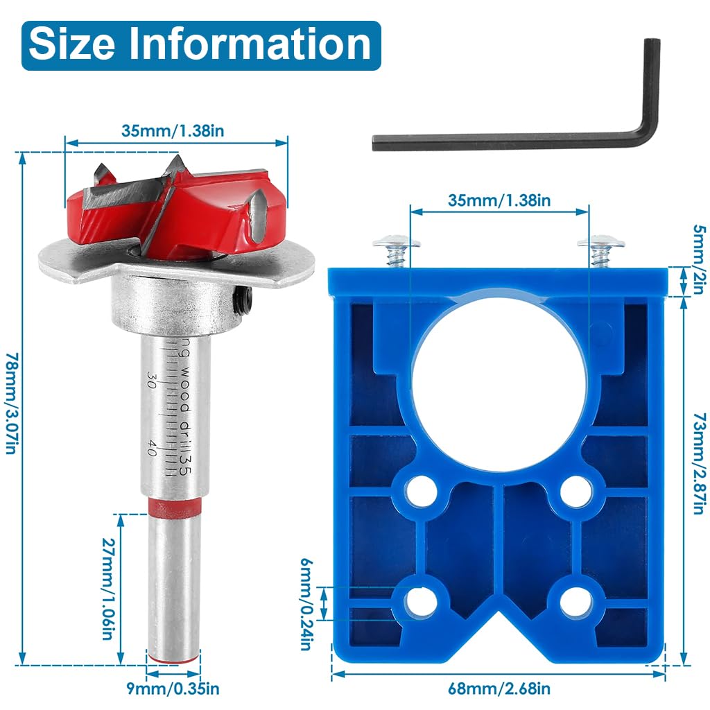 Serplex Hinge Jig Drill Bit Set for Precise Cabinet Mounting with 35mm Positioner | Blue and Orange Metal Guide