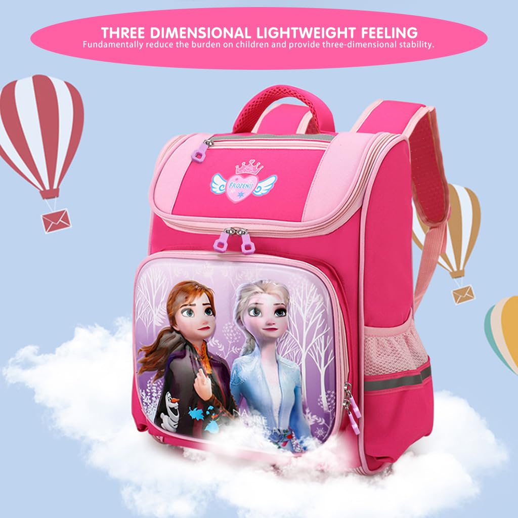 PALAY Girls School Backpack for Kids 6–12 with 36x28x16cm Capacity and Breathable Straps | Pink Elsa Princess Design