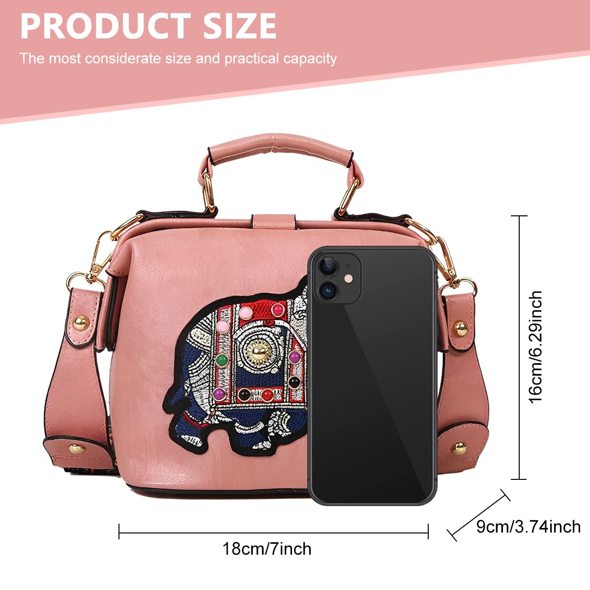 PALAY Crossbody Bag for Women 18×10×16 cm with Adjustable Strap and Embroidered Applique Design