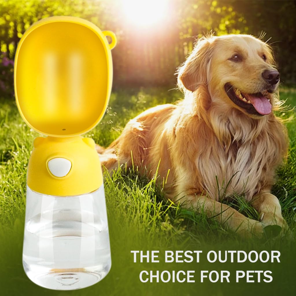 Qpets® Dog Water Bottle, Leaking Proof Pet Water Bottle for Dogs Water Dispenser, Large Capacity Portable Dog Water Bottles Drinking Feeder for Travel & Walking - Yellow, 380ml