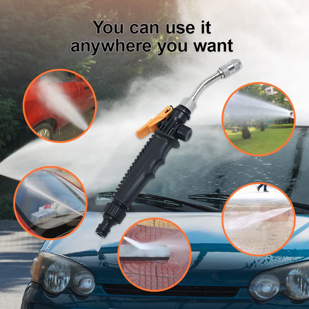 HASTHIP® 30cm High Pressure Car Washer Gun for Car Bike Wash Garden Irrigation, Adjustable Water Jet with 3 Spray Patterns, Multi Purpose Alloy Spray Gun with 3/4 Quick Connector for Gardening