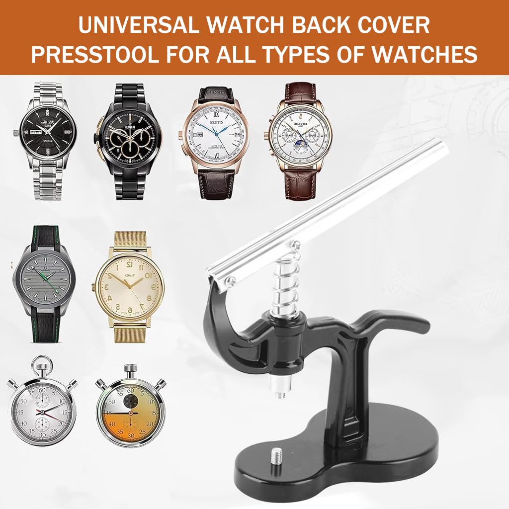 Serplex Watch Press Tool for Watch Case Repairs with 18–50mm Multi Dies Set featuring Spring‑Loaded Lever | Essential Kit for Secure Case Back and Glass Fitting