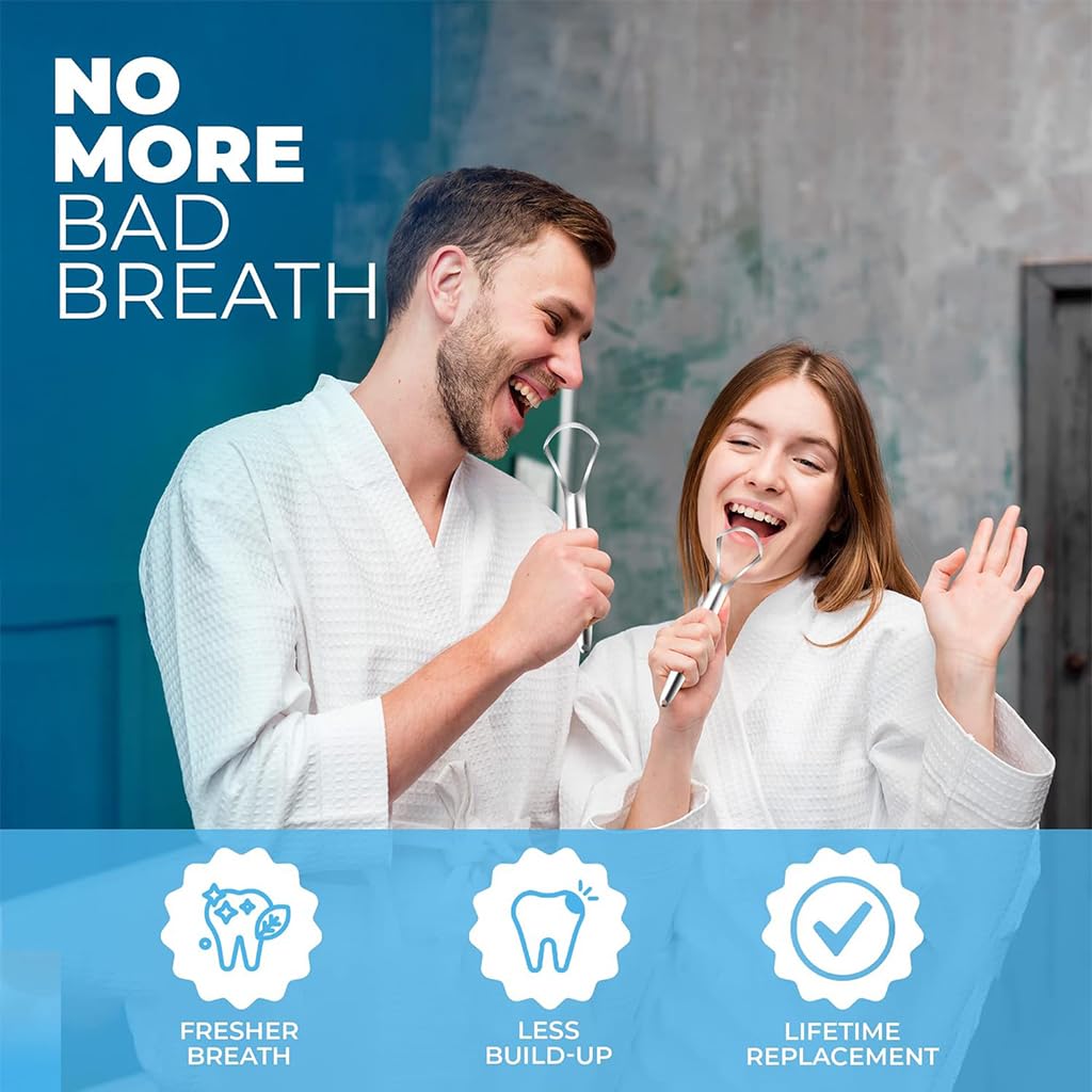 ZIBUYU Stainless Steel Tongue Scraper for Deep Cleaning 2 Pack with Wide Mouth Design | Fresher Breath