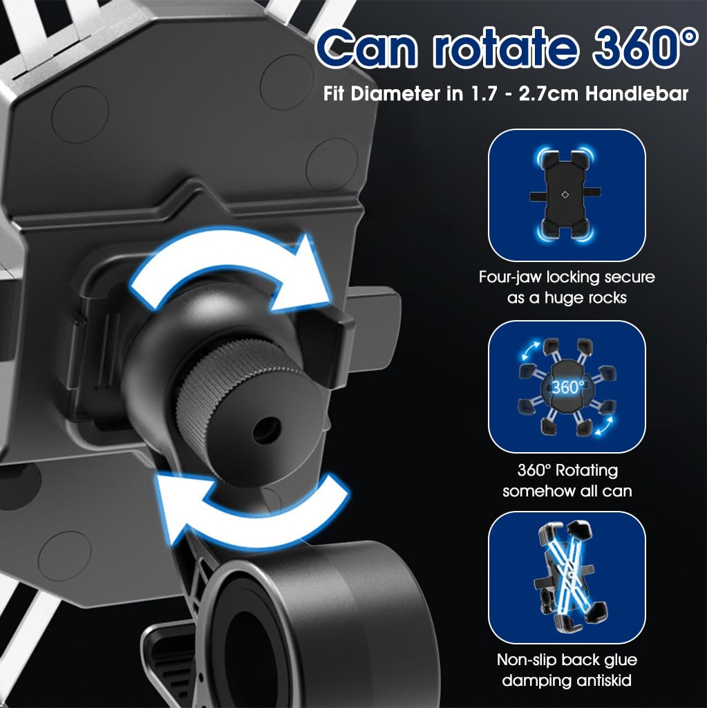 STHIRA Bike Mobile Holder for 4.7–7 in Phones featuring 360° Rotation and 1‑Second Auto Lock | Stainless Steel Anti‑Slip Mount