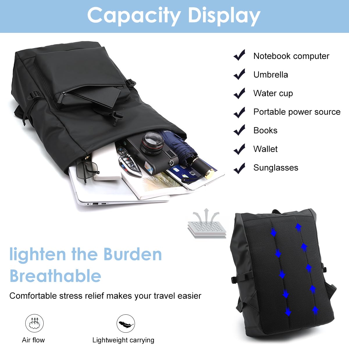 GUSTAVE Laptop Backpack for Business and Travel with Quick Release Buckle | Waterproof Nylon 28x14x44cm Black