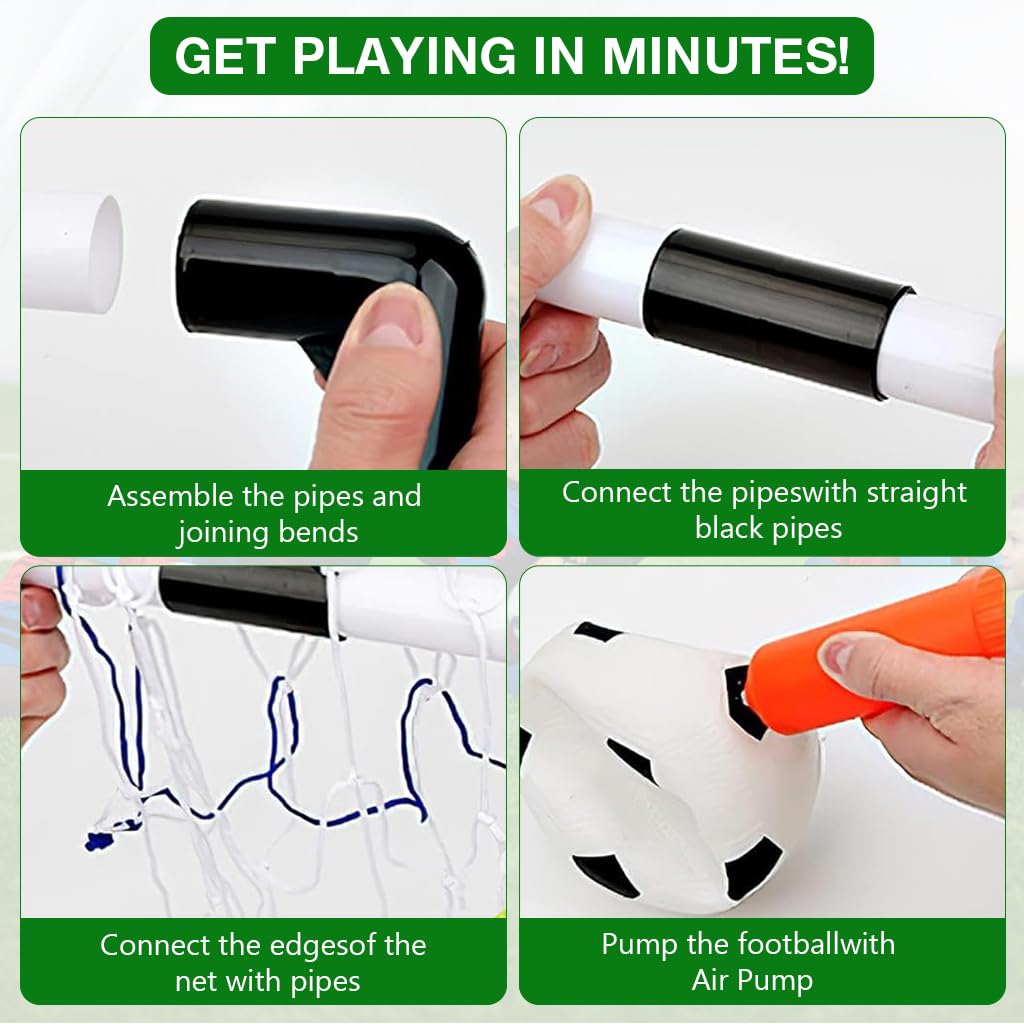 Proberos Football Goals Kit for Backyard Play with 37.4x27.6in Nets and Inflatable Ball | Easy DIY Assembly for Kids