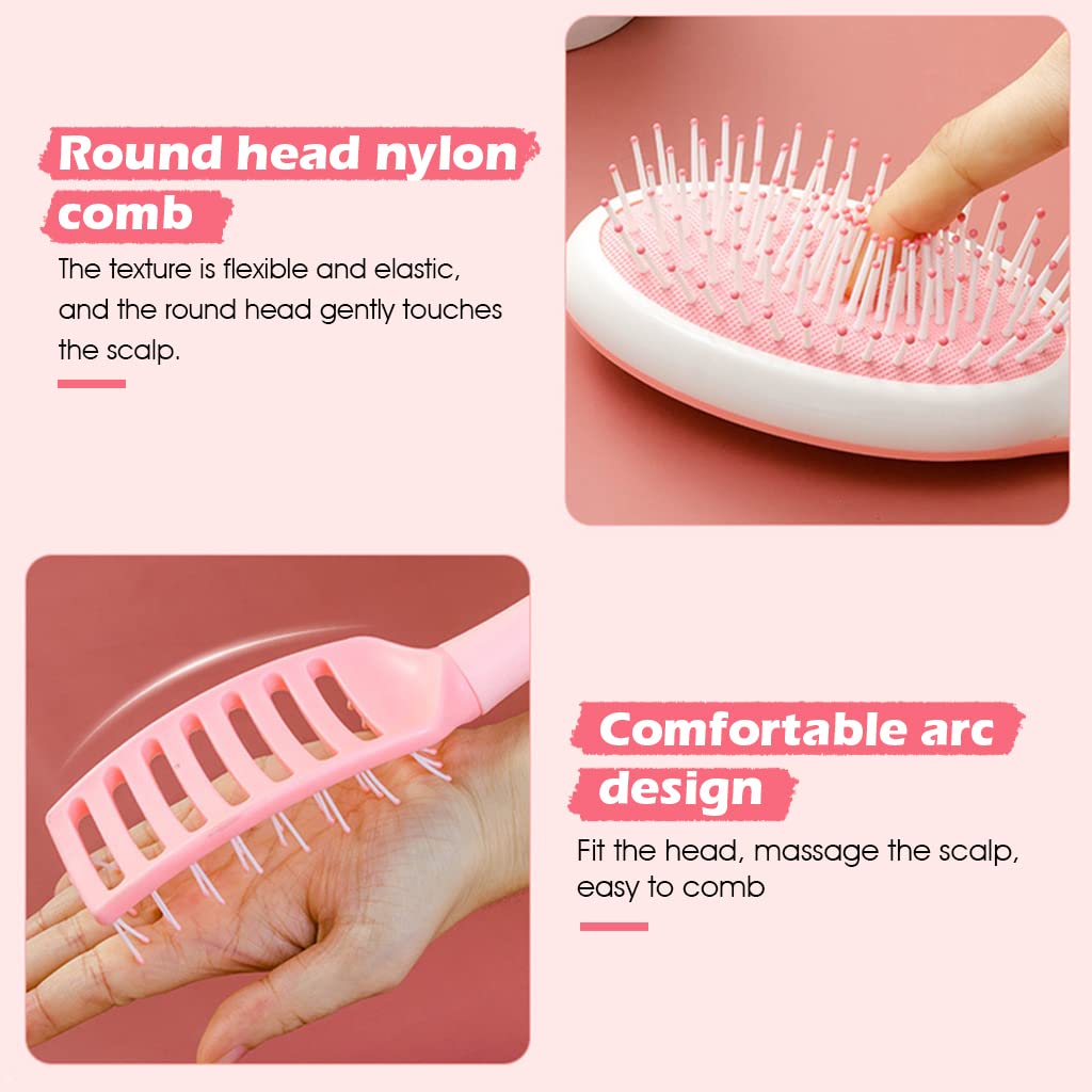 ZIBUYU Hair Brush Comb Set for Detangling and Styling with Ergonomic Handle | Pink 3 Piece Gift Box