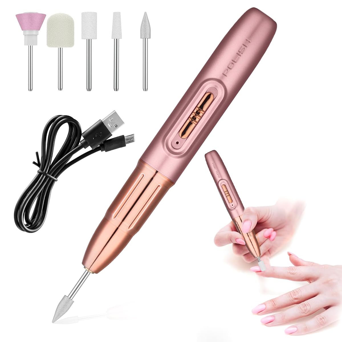 MAYCREATE® Electric Nail Trimmer USB Rechargeable Nail Drill Machine with 5 Attachment Bits Nail Drill Gel Nail Cutter Manicure Pedicure Kit Products