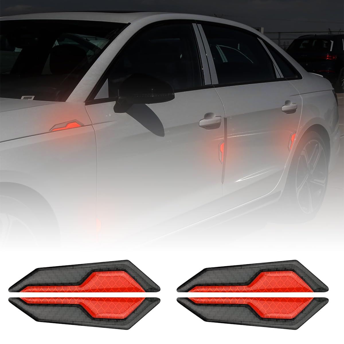 STHIRA Car Bumper Protector Guard 4Pcs for Anti Collision with Self Adhesive Design | Red Reflective Geometric Stickers