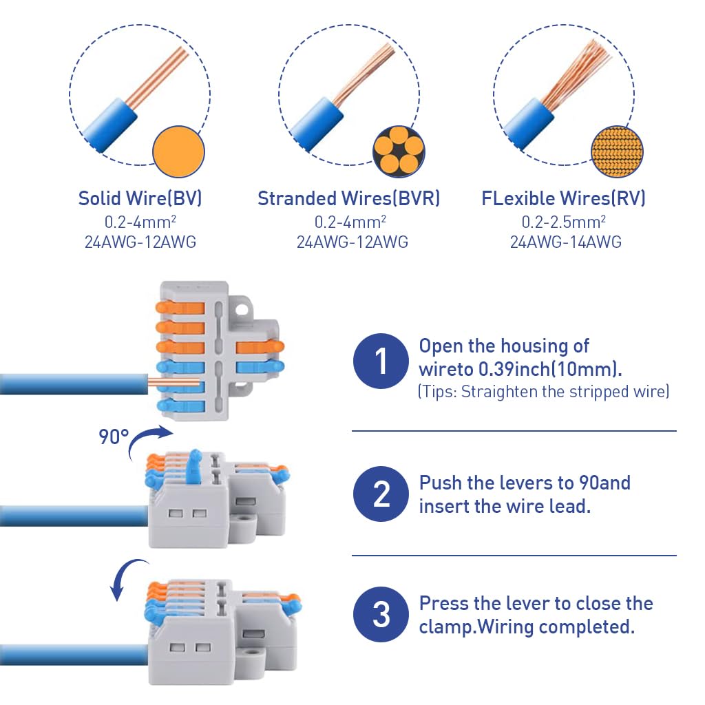 Serplex® 10Pcs Lever-Nut Wire Connectors, 2 In to 6 Out Conductor Compact Electrical Connectors, Quick Wiring Cable Connectors Push-in Conductor Terminal Blocks, Flame Retardant PA/PC