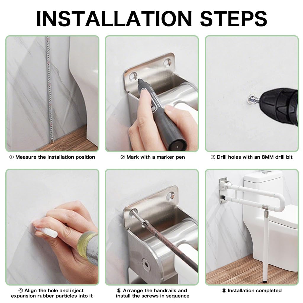 HANNEA Foldable Grab Bar for Bathroom with Anti Slip Hand Grip and Metal Support | Wall Mounted Safety Rail for Elderly and Pregnant Women