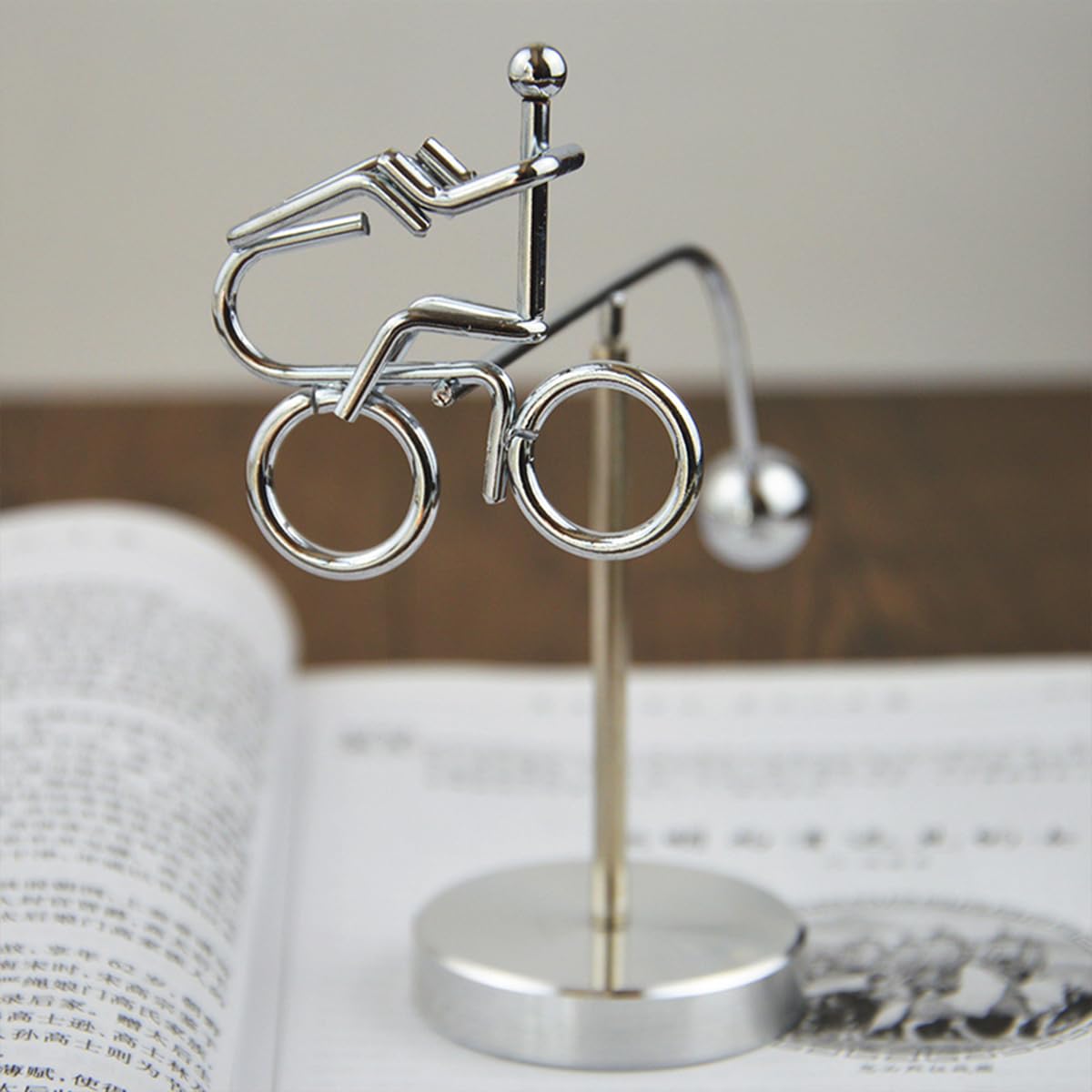 PATPAT Kinetic Balancing Desk Decor for Home or Office with 17.5 cm Steel Pole and Cycling Man Design | Stress Relief Table Ornament