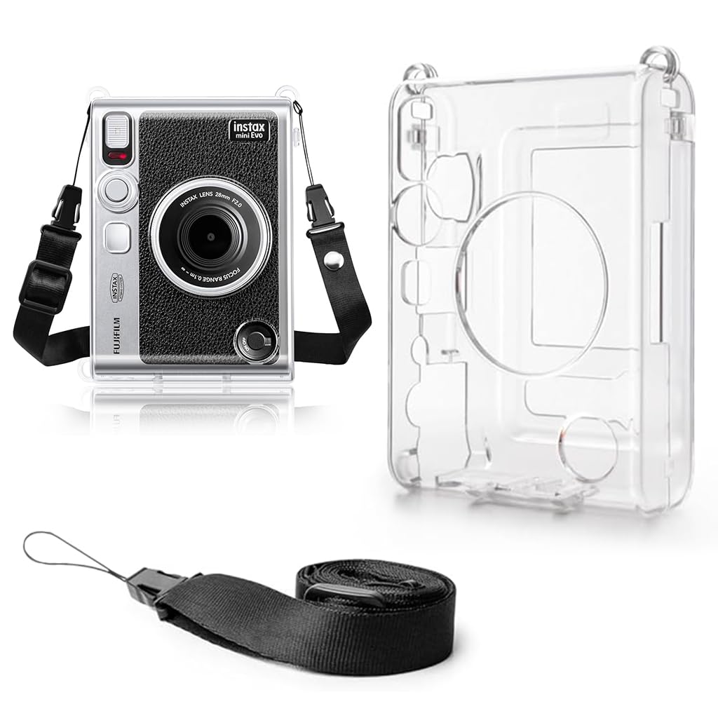 ZORBES® Clear Case for Fujifilm Instax Mini Evo PC Protective Case for Polaroid Fuji Instax Mini Evo Camera Fashion Transparent Protecive Case with Attachable Loop