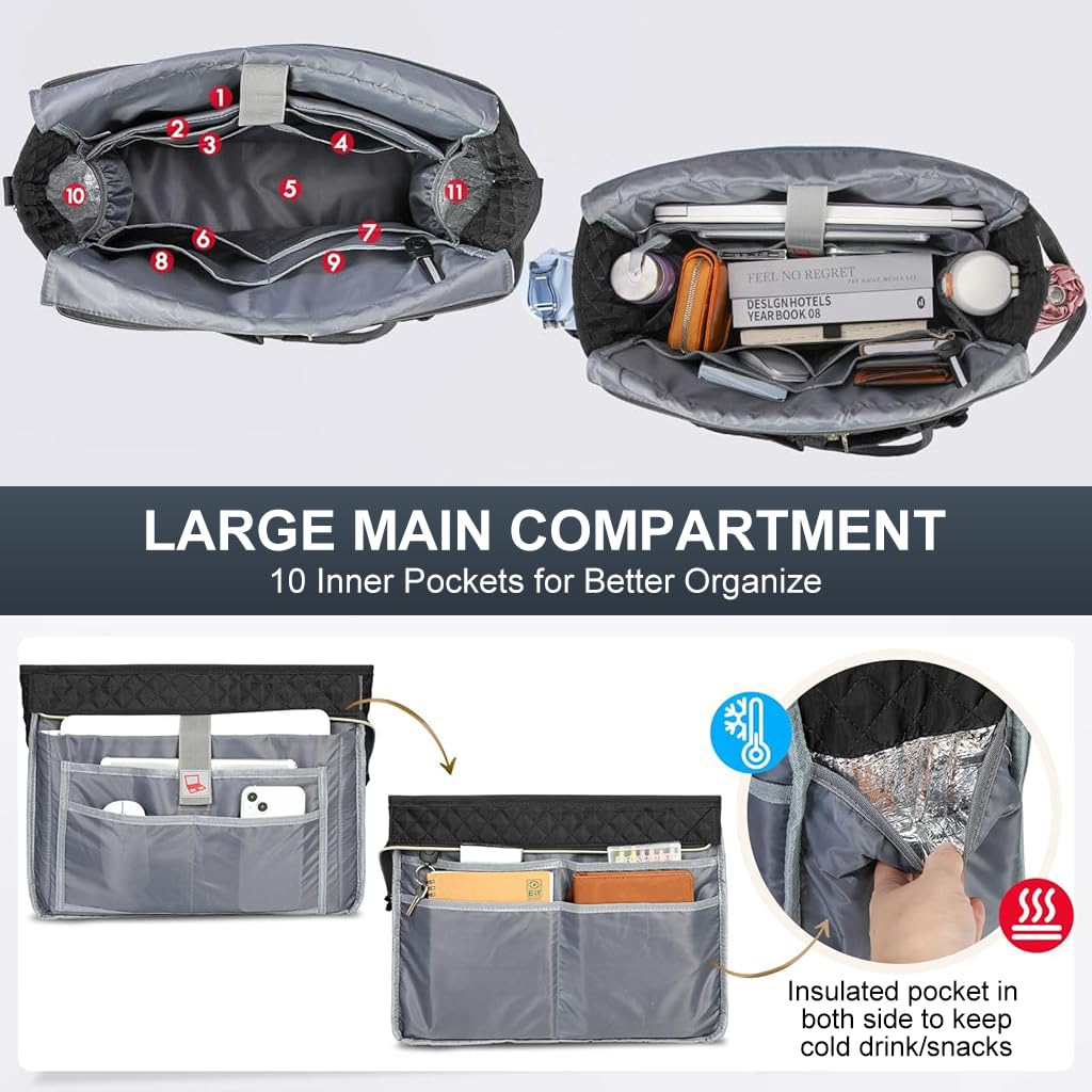 PALAY Tote Bag for Women with 15.6 inch Laptop Compartment featuring Quilted Design and Nylon Material | Ideal for Office and College